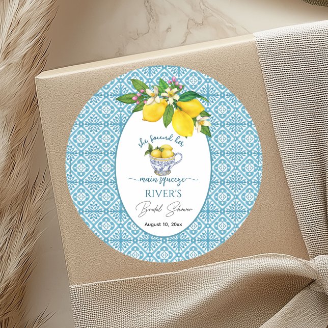 She Found Her Main Squeeze Bridal Shower Classic Round Sticker (Creator Uploaded)