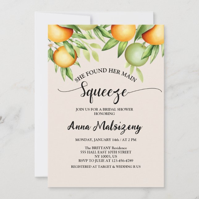 she found her main squeeze bridal shower Custom  Invitation (Front)