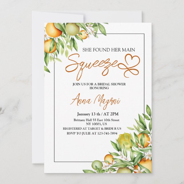 She Found Her Main Squeeze Bridal Shower Custom Invitation (Front)