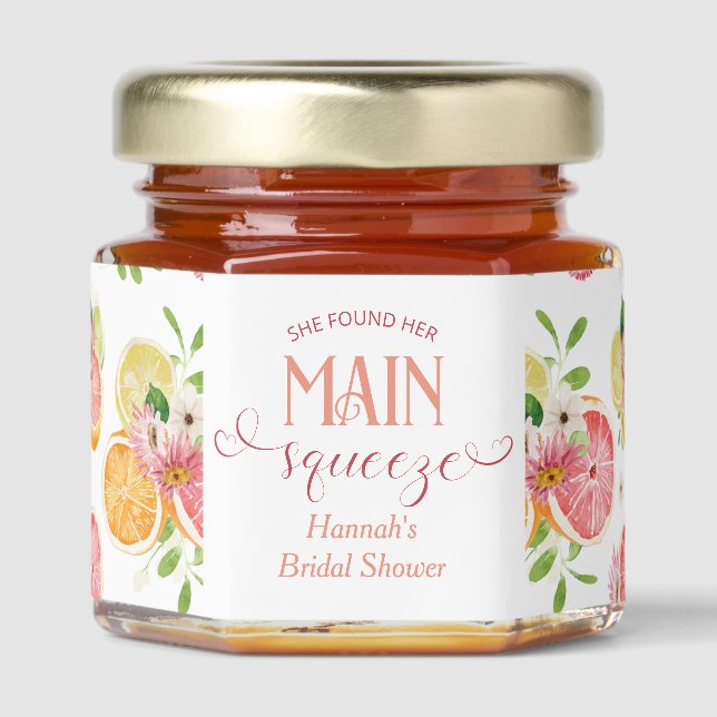 She Found Her Main Squeeze Bridal Shower Honey Jar Favors (Front)