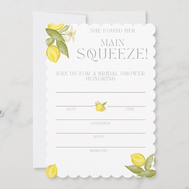 She Found Her Main Squeeze Bridal Shower  Invitati Invitation (Front)