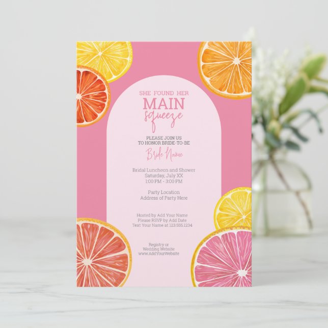 She Found Her Main Squeeze Bridal Shower Invitation (Standing Front)