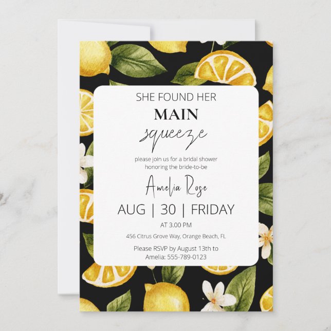she found her main squeeze bridal shower invitation (Front)