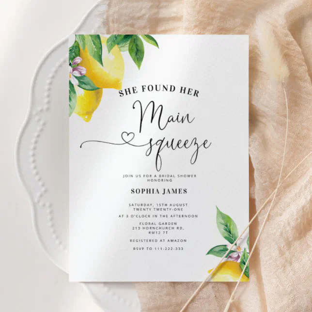 She Found Her Main Squeeze Bridal Shower Invitation | Zazzle