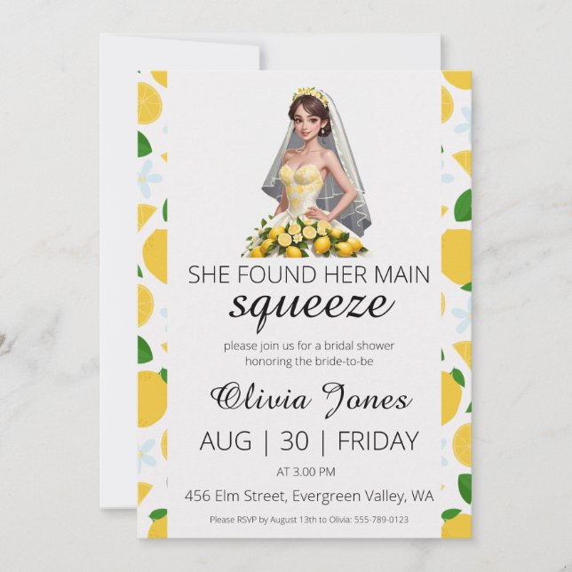 she found her main squeeze bridal shower invitation (Front)