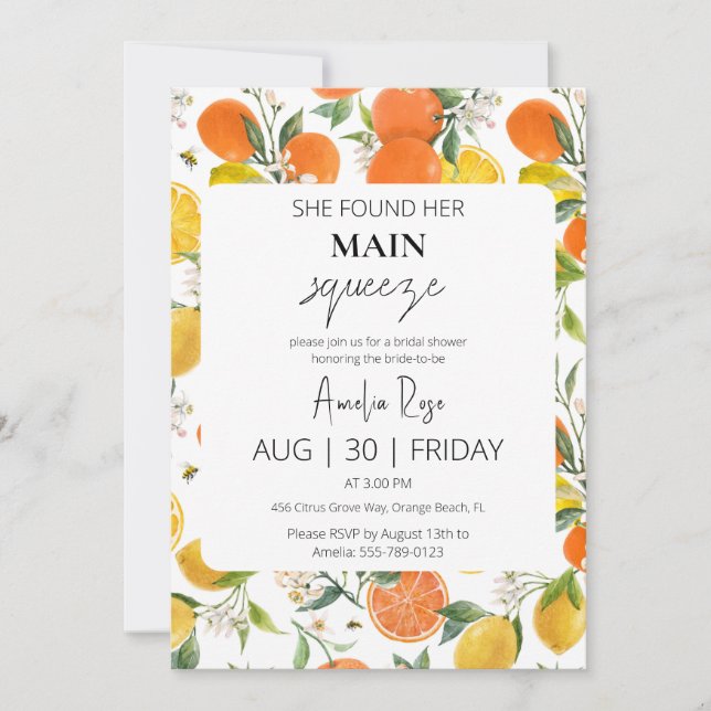 she found her main squeeze bridal shower invitation (Front)