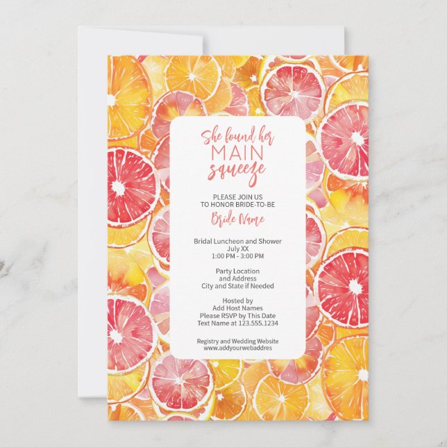 She Found Her Main Squeeze Bridal Shower Invitation (Front)
