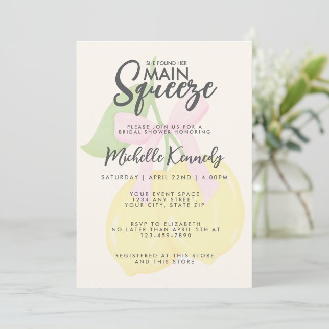 She Found Her Main Squeeze Bridal Shower  Invitation (Standing Front)