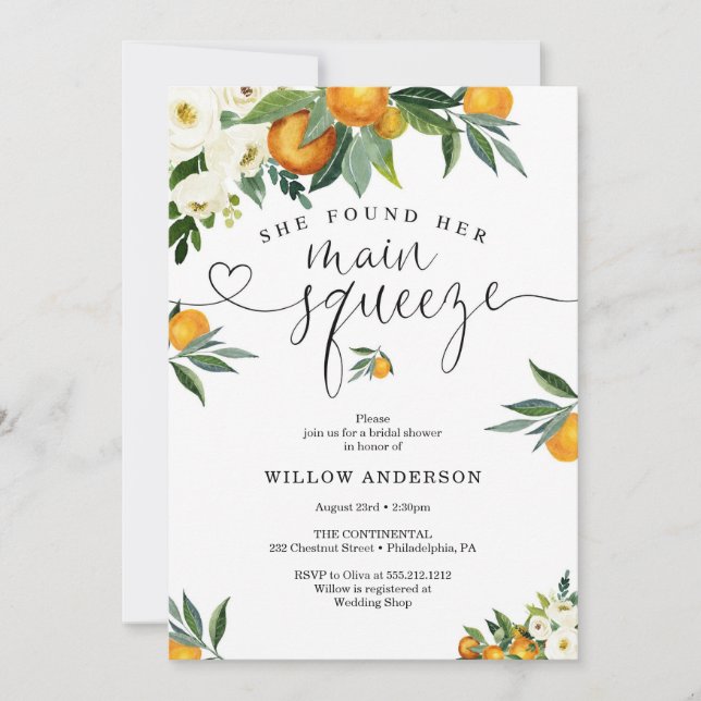 She Found Her Main Squeeze Bridal Shower Invitation (Front)