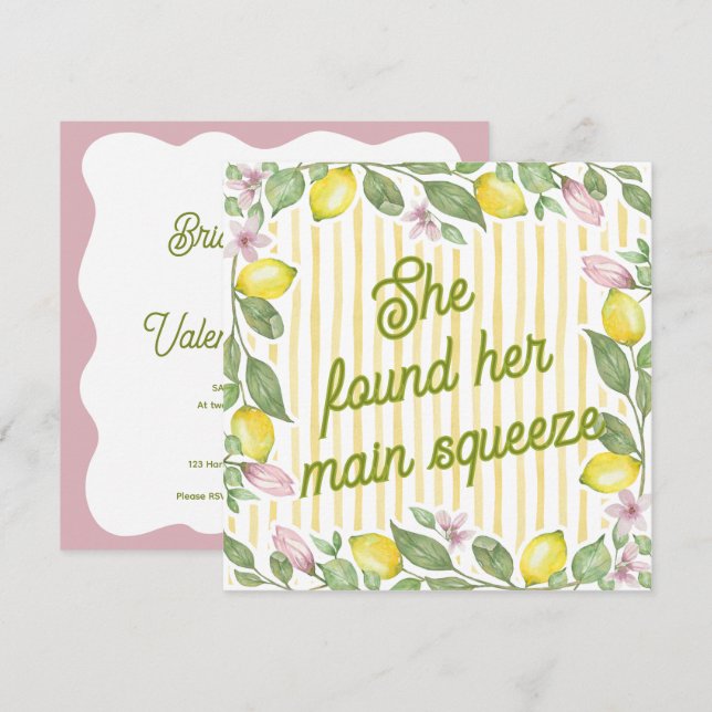 She Found Her Main Squeeze Bridal Shower Invite (Front/Back)