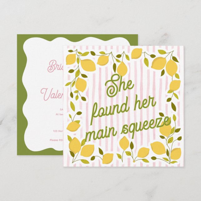 She Found Her Main Squeeze Bridal Shower Invite (Front/Back)