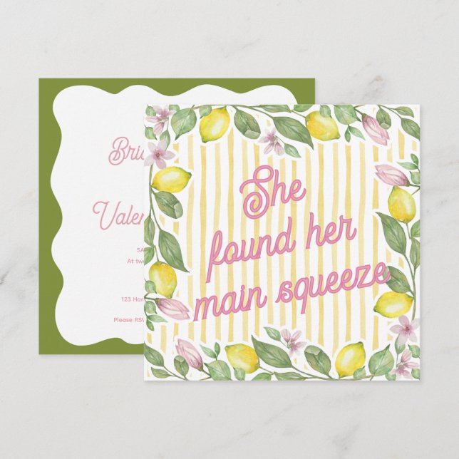 She Found Her Main Squeeze Bridal Shower Invite (Front/Back)