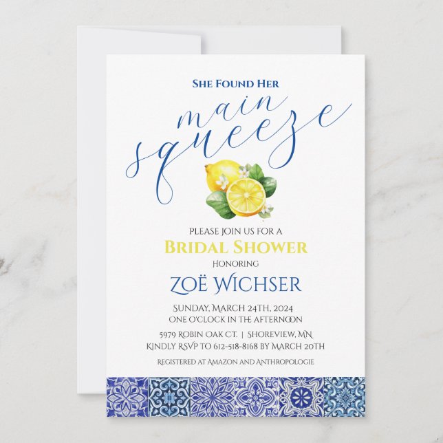 She Found Her Main Squeeze Bridal Shower Invite (Front)