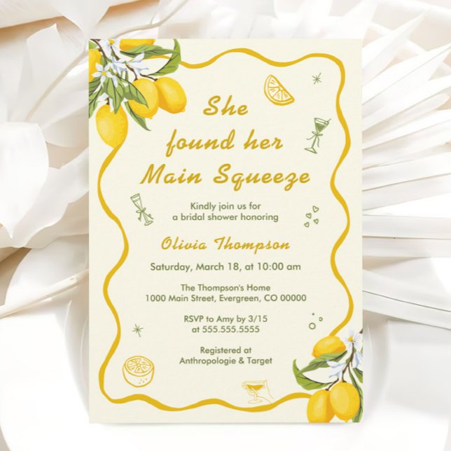 She Found Her Main Squeeze Bridal Shower Lemon  Invitation (Creator Uploaded)