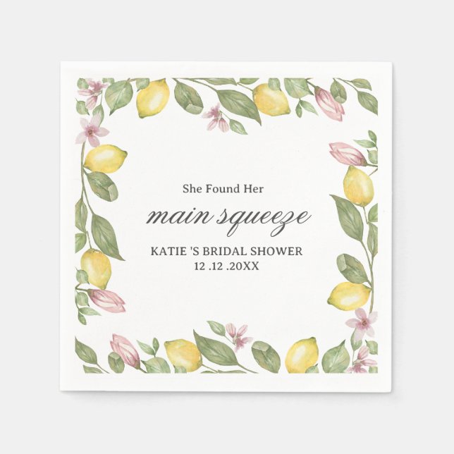 She Found Her Main Squeeze  Bridal Shower Napkins (Front)