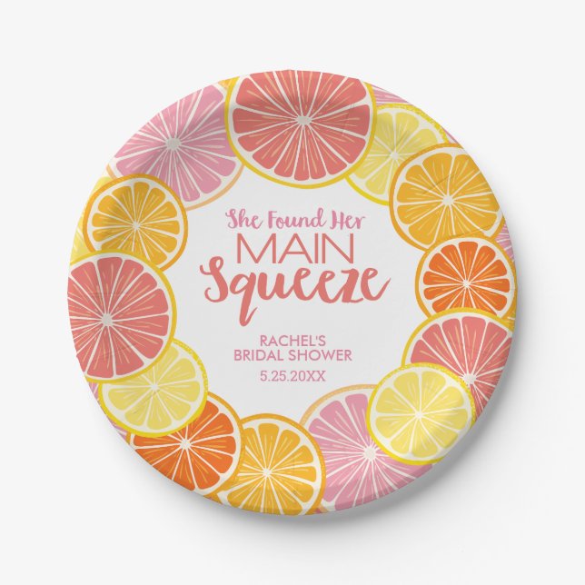 She Found Her Main Squeeze Bridal Shower Paper Plates (Front)