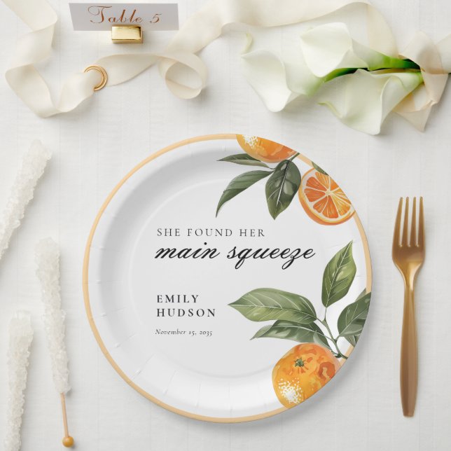 She Found Her Main Squeeze Bridal Shower Paper Plates (Wedding)