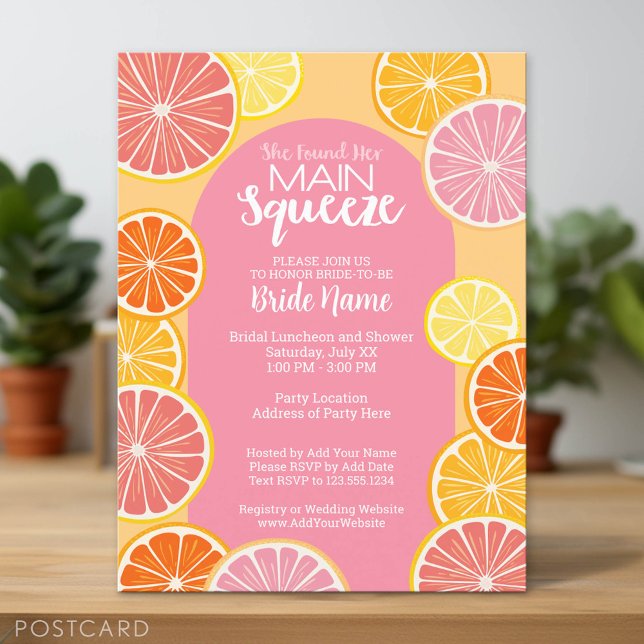 She Found Her Main Squeeze Bridal Shower Postcard (Custom Postcard)