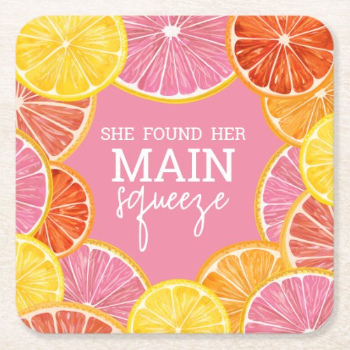 She Found Her Main Squeeze Bridal Shower Square Paper Coaster