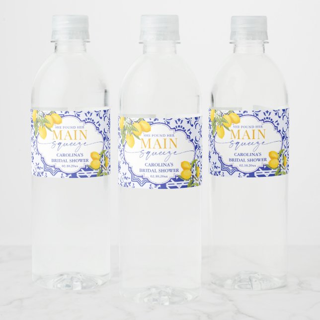 She Found Her Main Squeeze Bridal Shower  Water Bottle Label (Bottles)