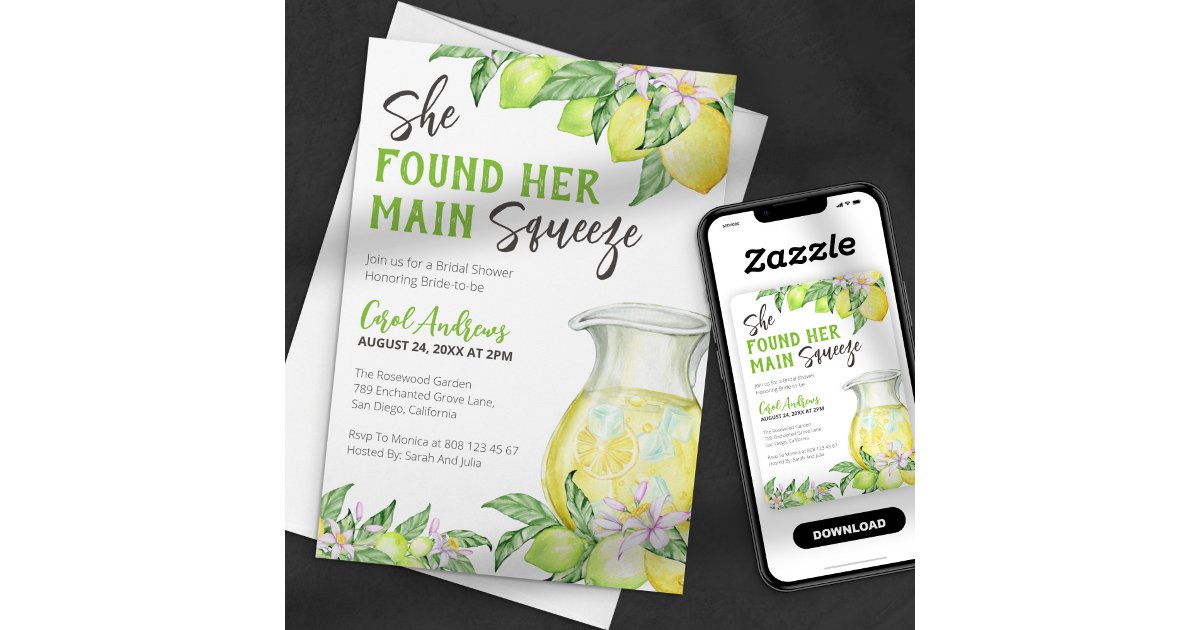 She Found Her Main Squeeze Citrus Bridal Shower Invitation | Zazzle
