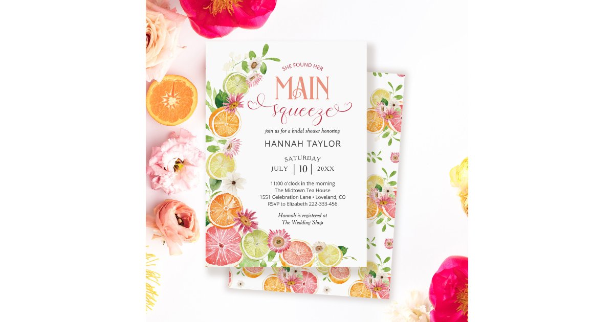 She Found Her Main Squeeze Citrus Bridal Shower Invitation | Zazzle