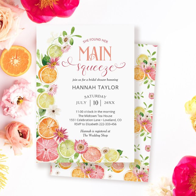 She Found Her Main Squeeze Citrus Bridal Shower Invitation (Creator Uploaded)