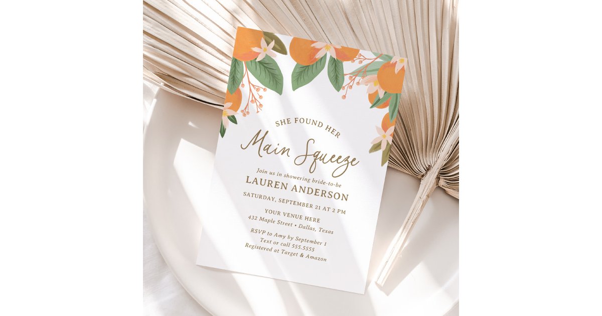 She Found Her Main Squeeze Citrus Bridal Shower Invitation | Zazzle