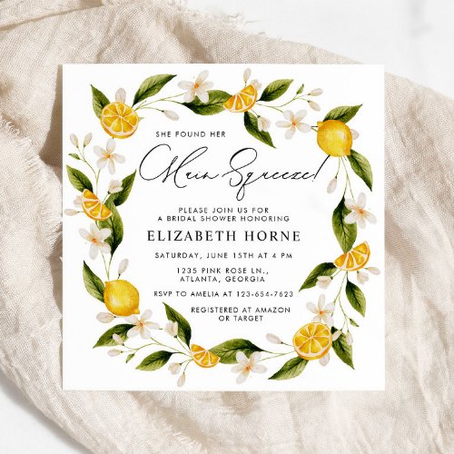 She Found Her Main Squeeze Citrus Bridal Shower  Invitation