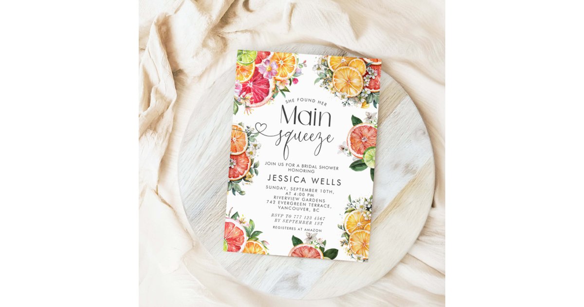 She Found Her Main Squeeze Citrus Bridal Shower Invitation | Zazzle
