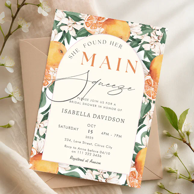 She Found Her Main Squeeze Citrus Bridal Shower Invitation | Zazzle