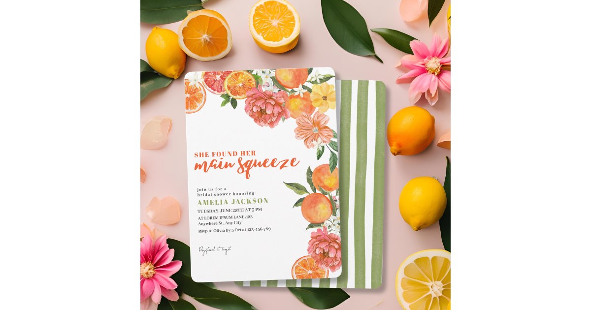 She Found Her Main Squeeze Citrus Bridal Shower Invitation | Zazzle
