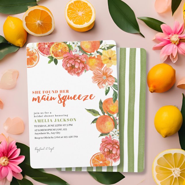 She Found Her Main Squeeze Citrus Bridal Shower Invitation (Creator Uploaded)