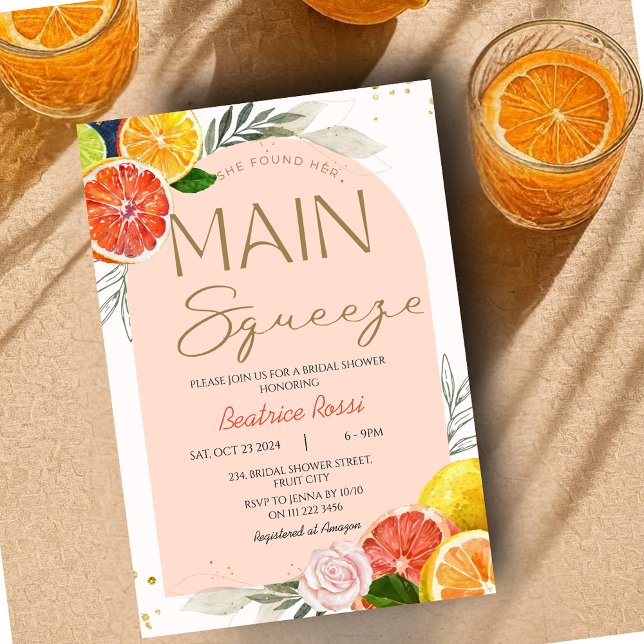 She Found Her Main Squeeze Citrus Bridal Shower Invitation (She Found Her Main Squeeze Citrus Bridal Shower Invitation)