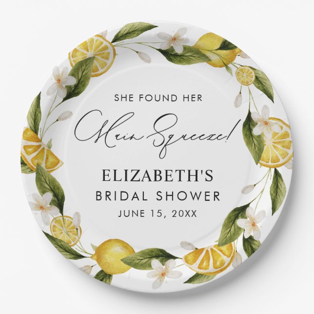 She Found Her Main Squeeze Citrus Bridal Shower Paper Plates (Front)
