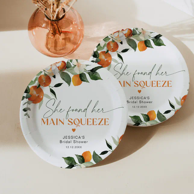 She found her main squeeze citrus bridal shower paper plates | Zazzle