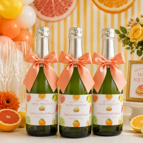 She Found Her Main Squeeze Citrus Bridal Shower Sparkling Wine Label