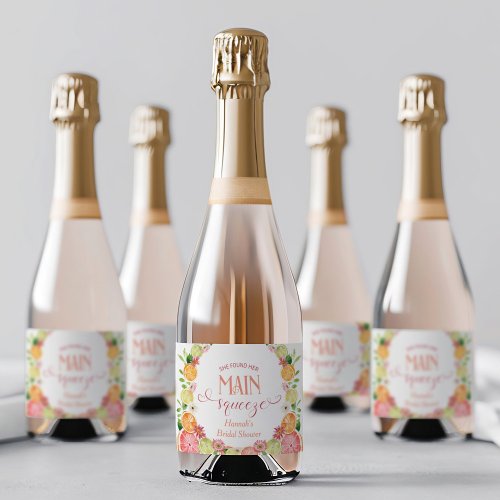 She Found Her Main Squeeze Citrus Bridal Shower Sparkling Wine Label