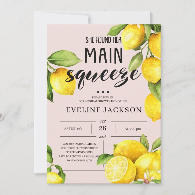 She Found Her Main Squeeze citrus lemon summer Invitation (Front)