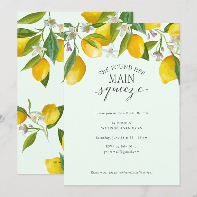 She found her main squeeze, Lemon Bridal Brunch Invitation (Front/Back)