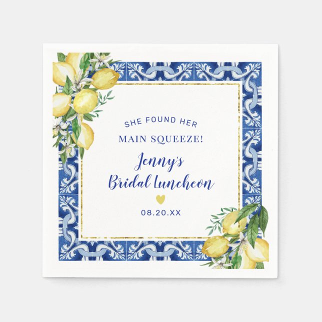 She Found Her Main Squeeze Lemon Bridal Luncheon Napkins (Front)