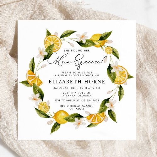 She Found Her Main Squeeze Lemon Bridal Party Invitation