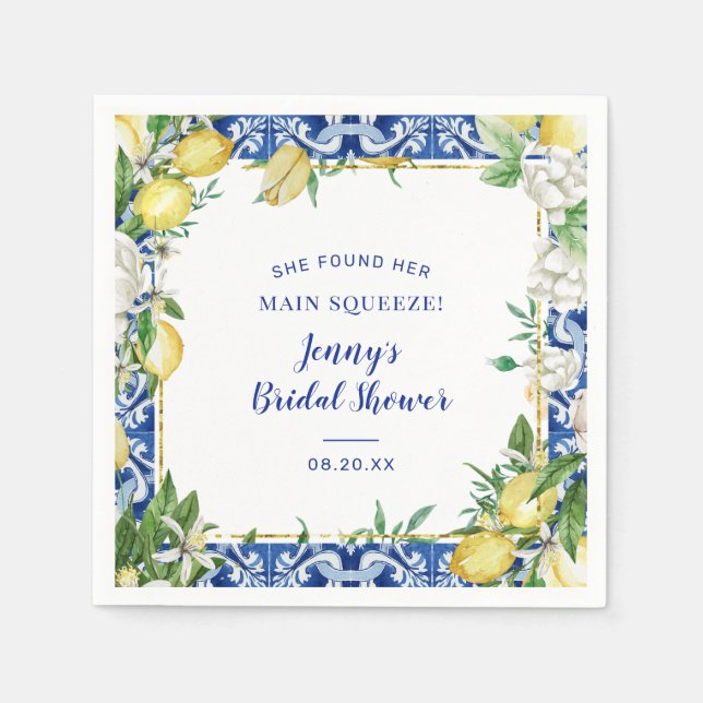 She Found Her Main Squeeze Lemon Bridal Showe Napkins (Front)