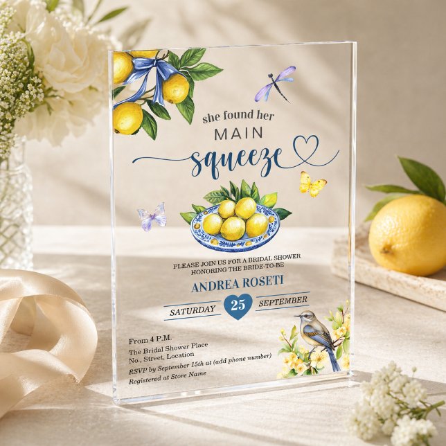 She Found Her Main Squeeze Lemon Bridal Shower Acrylic Invitations (Creator Uploaded)