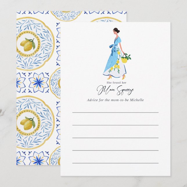 She Found Her Main Squeeze Lemon Bridal Shower Advice Card (Front/Back)