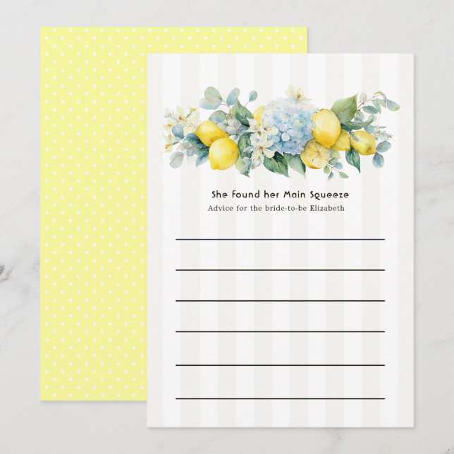 She Found Her Main Squeeze Lemon Bridal Shower Advice Card (Front/Back)