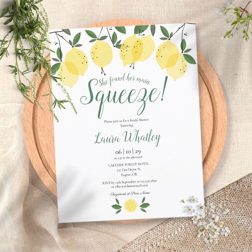 She Found Her Main Squeeze Lemon Bridal Shower Announcement Postcard