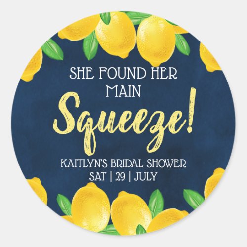 She Found Her Main Squeeze Lemon Bridal Shower Classic Round Sticker