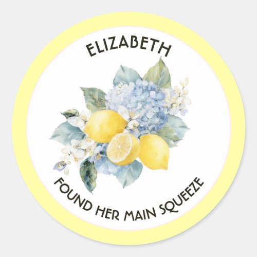 She Found Her Main Squeeze Lemon Bridal Shower Classic Round Sticker