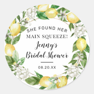 She Found Her Main Squeeze Lemon Bridal Shower Classic Round Sticker
